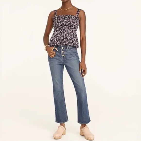J. Crew Demi Boot Crop Pants Denim Light Blue Jeans Button Size 26 - Picture 5 of 9